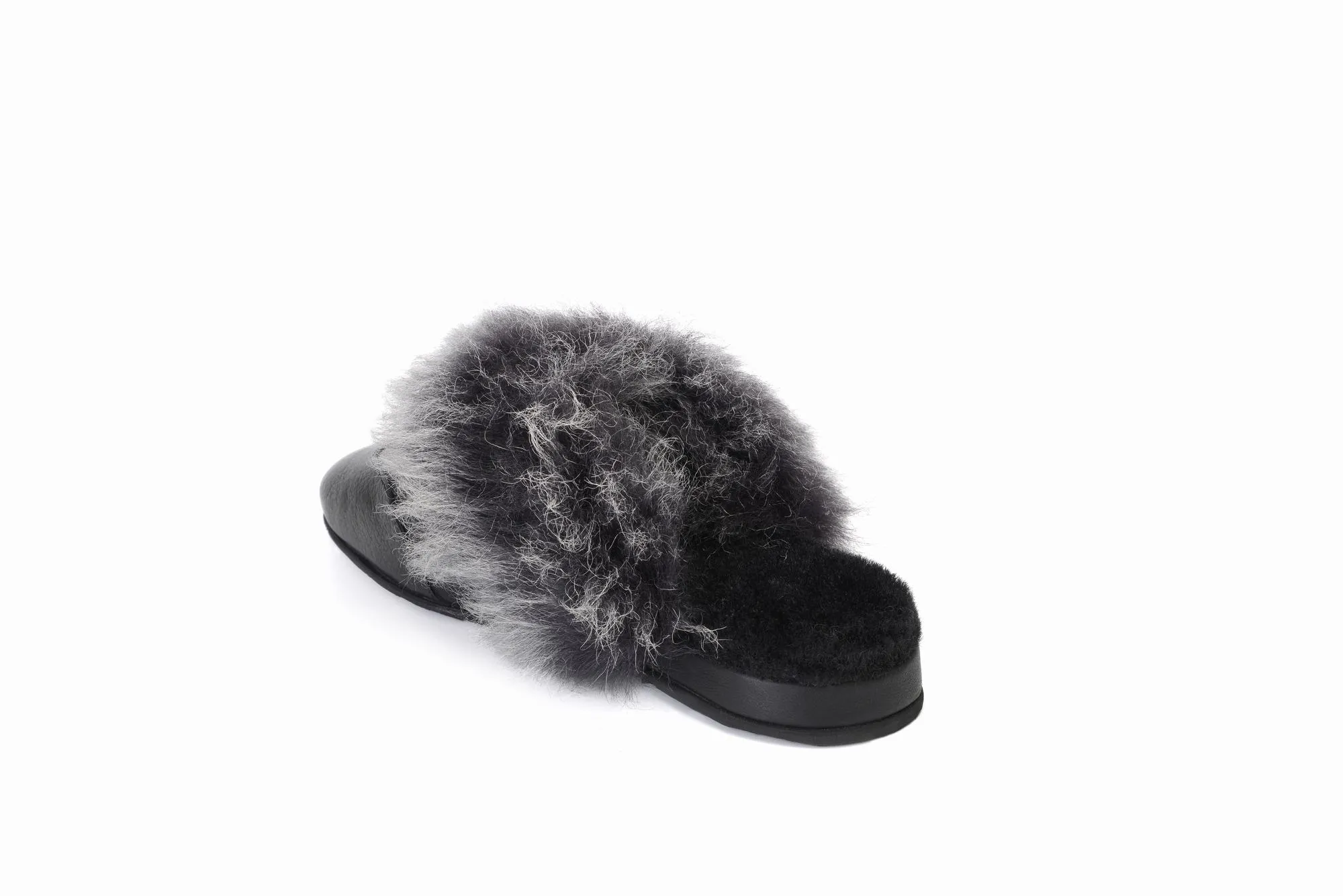 FOOT FEDERATION NATURAL FUR LINED WINGTIP MEN'S LEATHER SLIPPER BLACK
