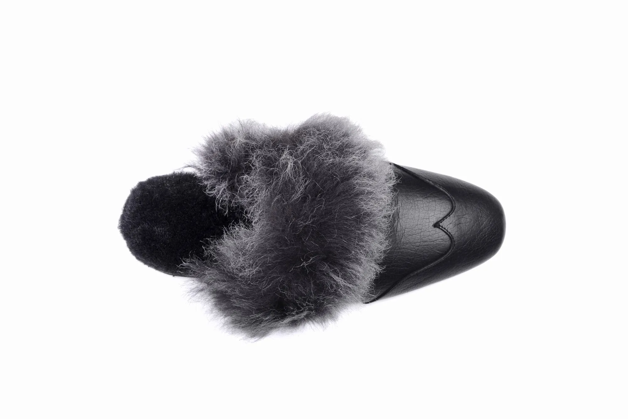 FOOT FEDERATION NATURAL FUR LINED WINGTIP MEN'S LEATHER SLIPPER BLACK