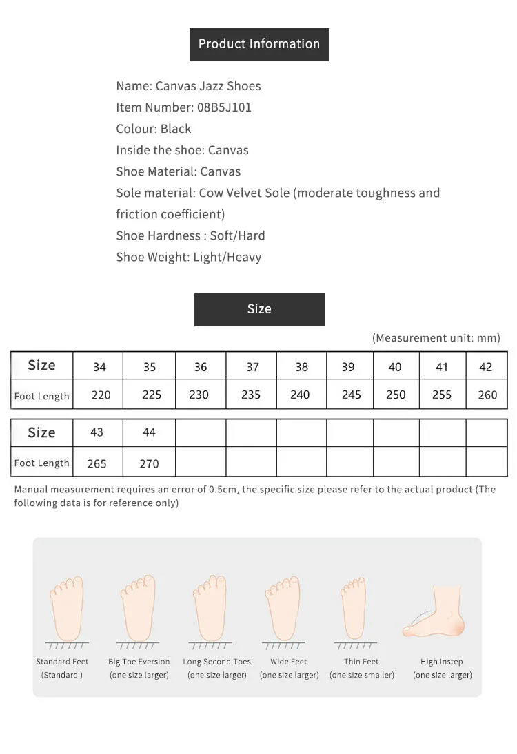 Jazz Shoes Canvas Low Top Jazz Practice Shoe Heel Dance Shoes