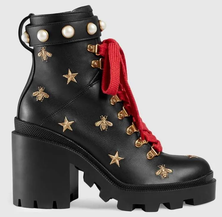 Leather Embroidered Ankle Boots