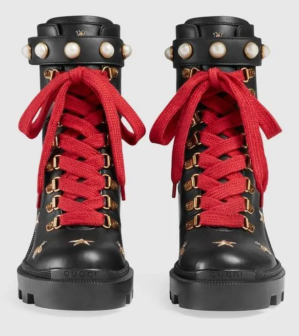 Leather Embroidered Ankle Boots