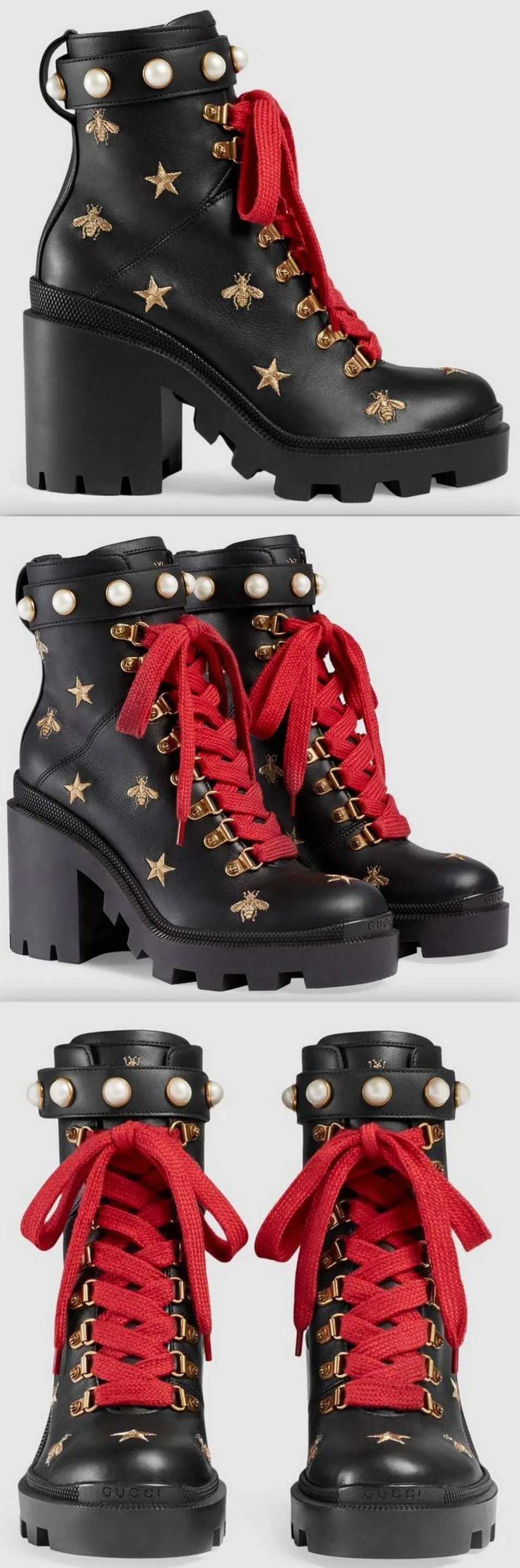 Leather Embroidered Ankle Boots