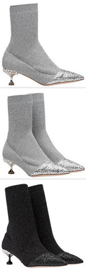 Lurex Knit Booties with Glitter Toecap - Grey or Black