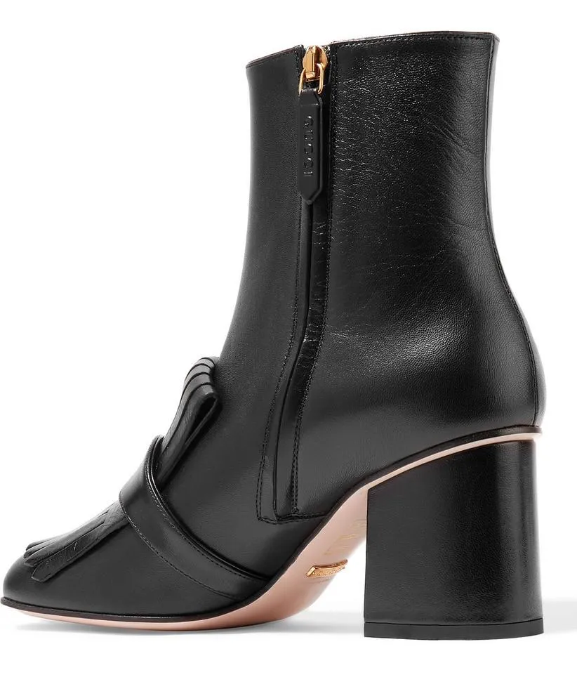 Marmont Fringed Logo-Embellished Leather Ankle Boots