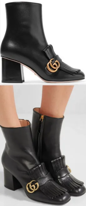 Marmont Fringed Logo-Embellished Leather Ankle Boots