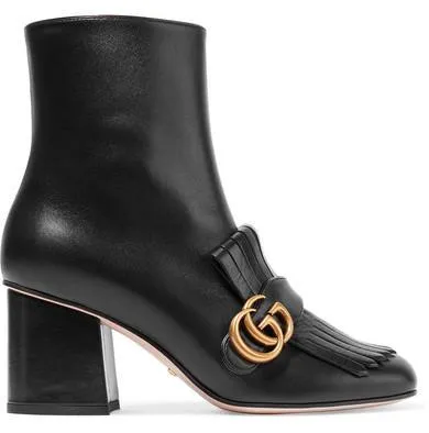 Marmont Fringed Logo-Embellished Leather Ankle Boots