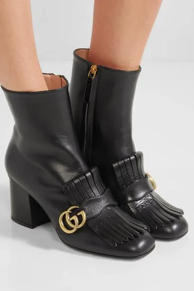 Marmont Fringed Logo-Embellished Leather Ankle Boots