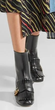 Marmont Fringed Logo-Embellished Leather Ankle Boots