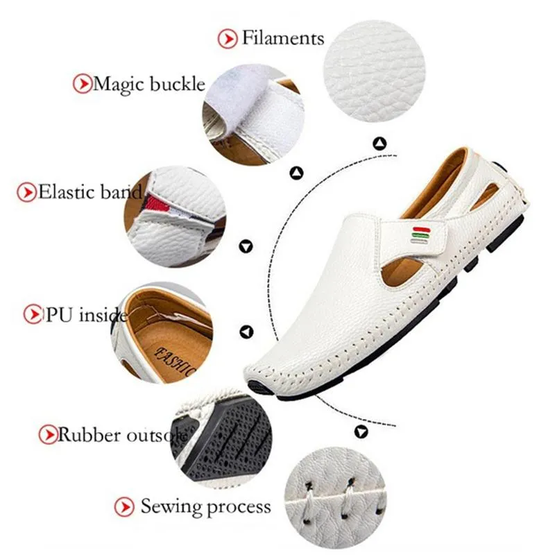 Men Casual Shoes Slip on Hollow Leather Men Shoes