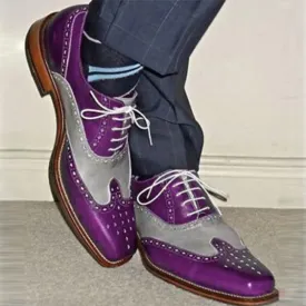 Men's 2-tone patchwork wing tip oxford shoes