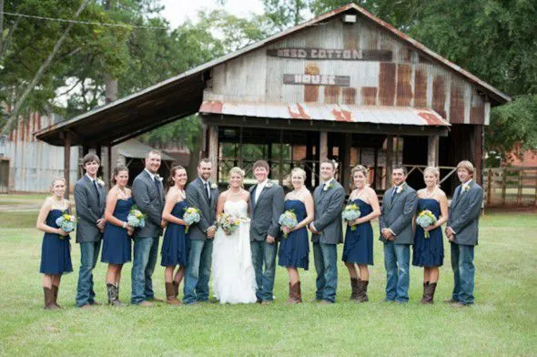 Navy Blue Country Style Strapless Chiffon Ruched Bridesmaid Dress with Boots