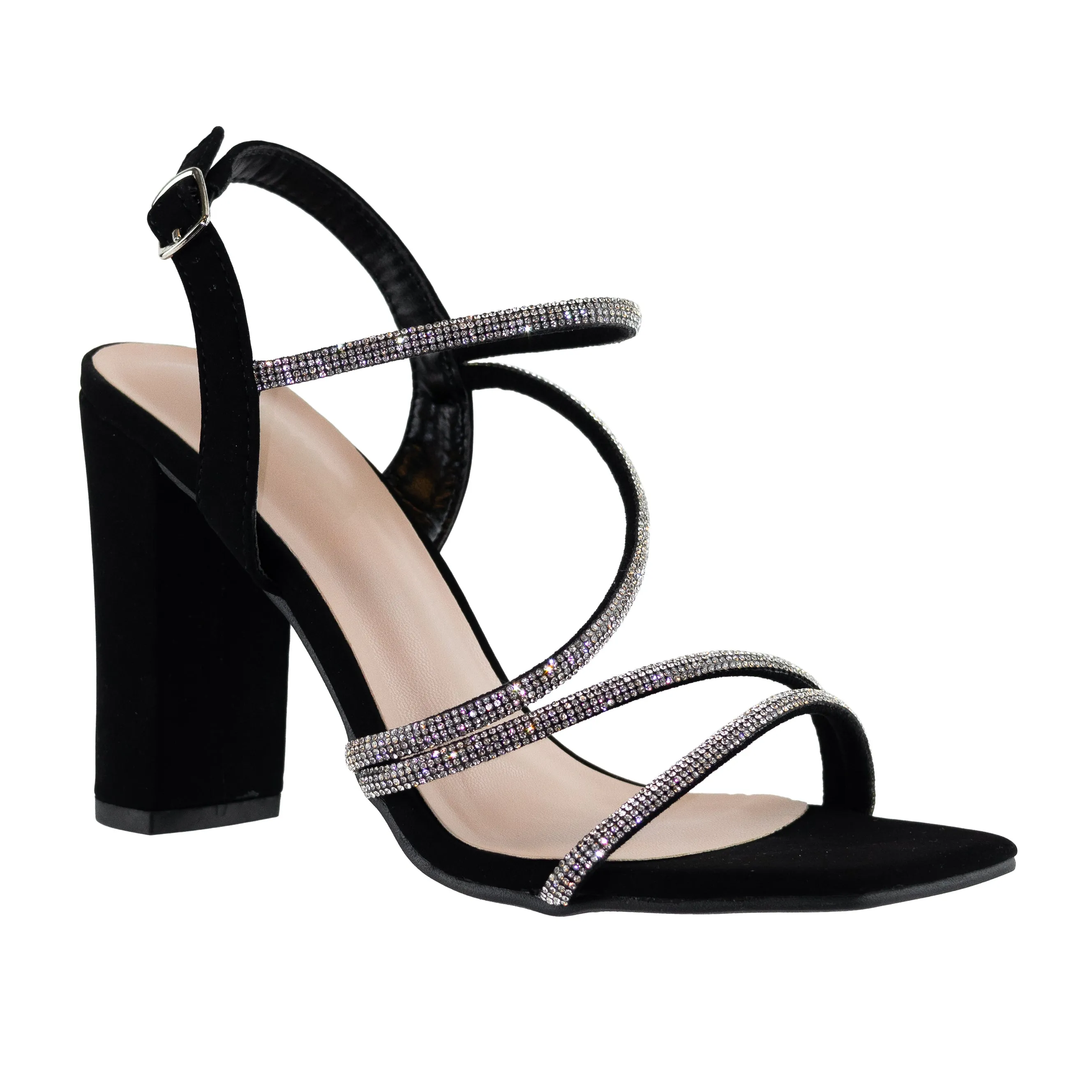 Nile - Women's Embellished Ankle Strap Heels, Square Toe & Block Heel Design, Perfect for Parties or Special Occasions