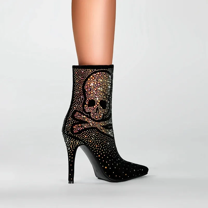 Pointed Toe Rhinestone Super High Heels Women's Short Boots