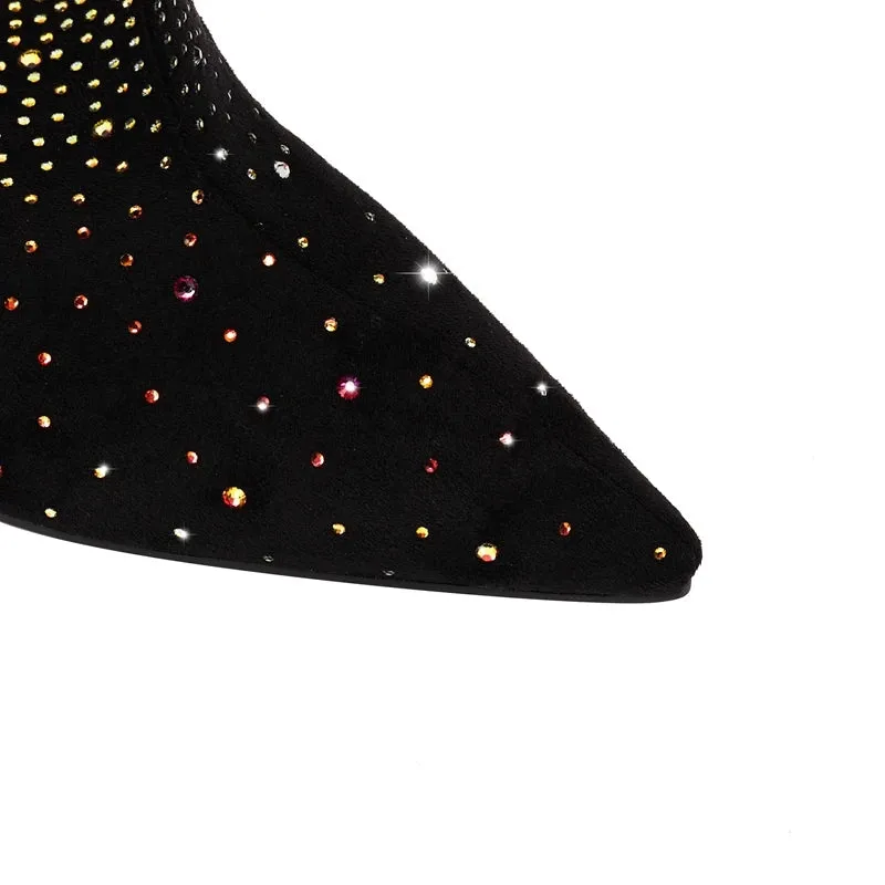 Pointed Toe Rhinestone Super High Heels Women's Short Boots