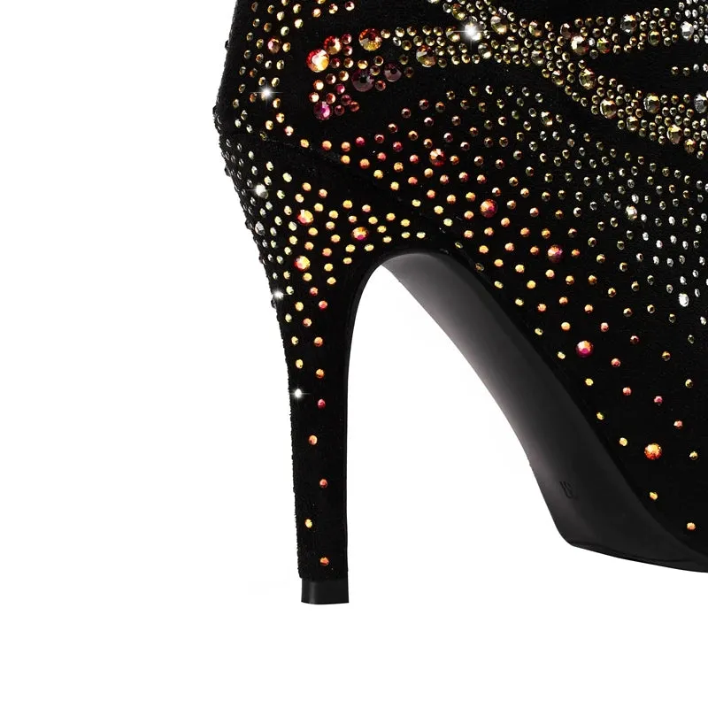 Pointed Toe Rhinestone Super High Heels Women's Short Boots