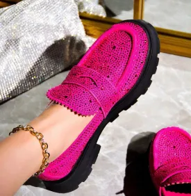 Rhinestone Loafers Gently - Pink