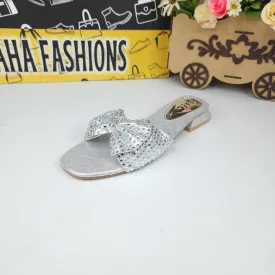 Silver Bow Slippers in Short Heel