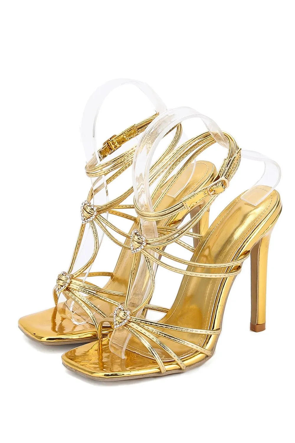 Square Toe Diamond Buckle Thin One-Strap Sandals Heels