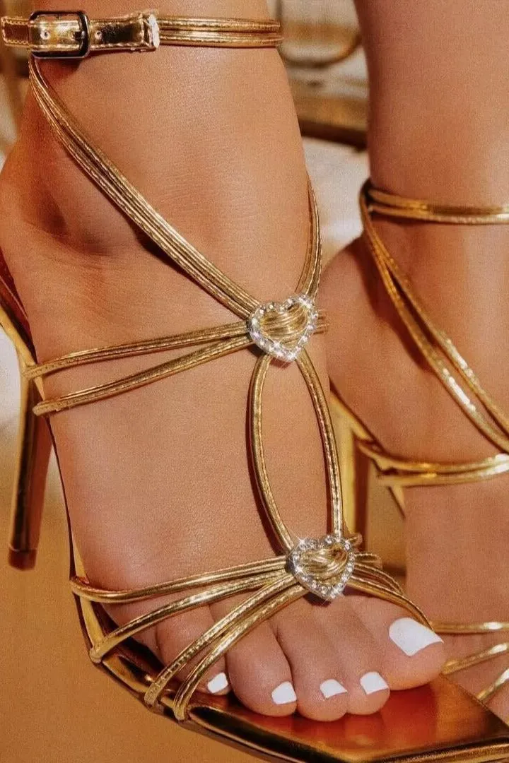 Square Toe Diamond Buckle Thin One-Strap Sandals Heels