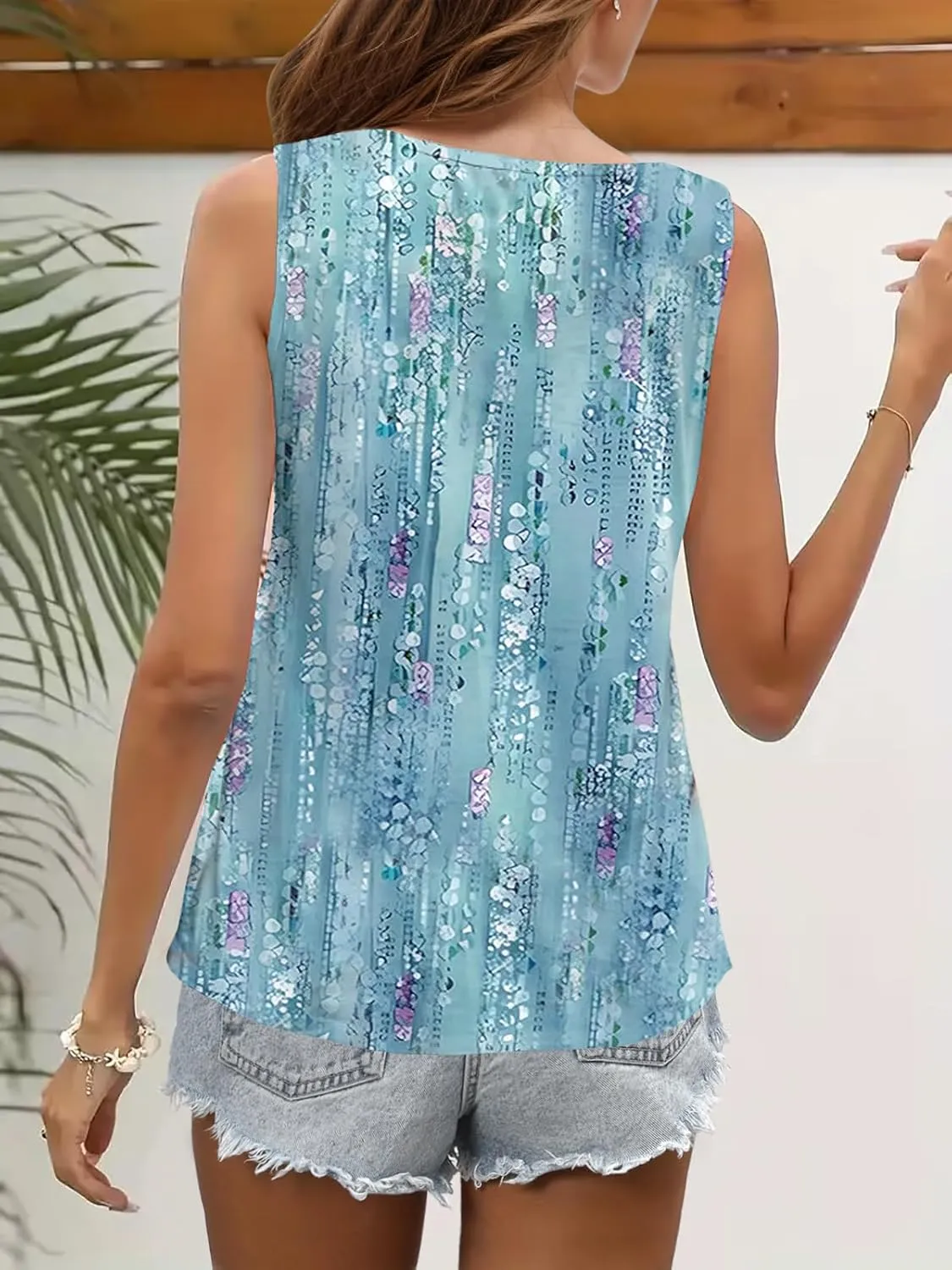 Summer Tank Tops for Women Pleated Square Neck O Ring Shoulder Sleeveless Shirts Casual Loose Fit Trendy Blouses