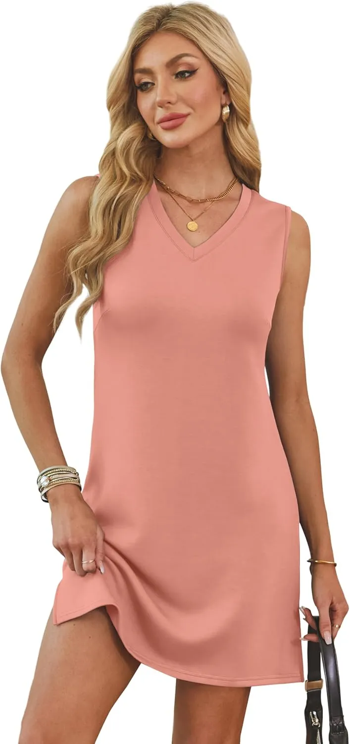 V-Neck Summer Casual Beach Dress for Women 2025 Vacation Women's Sleeveless Sundress with Split