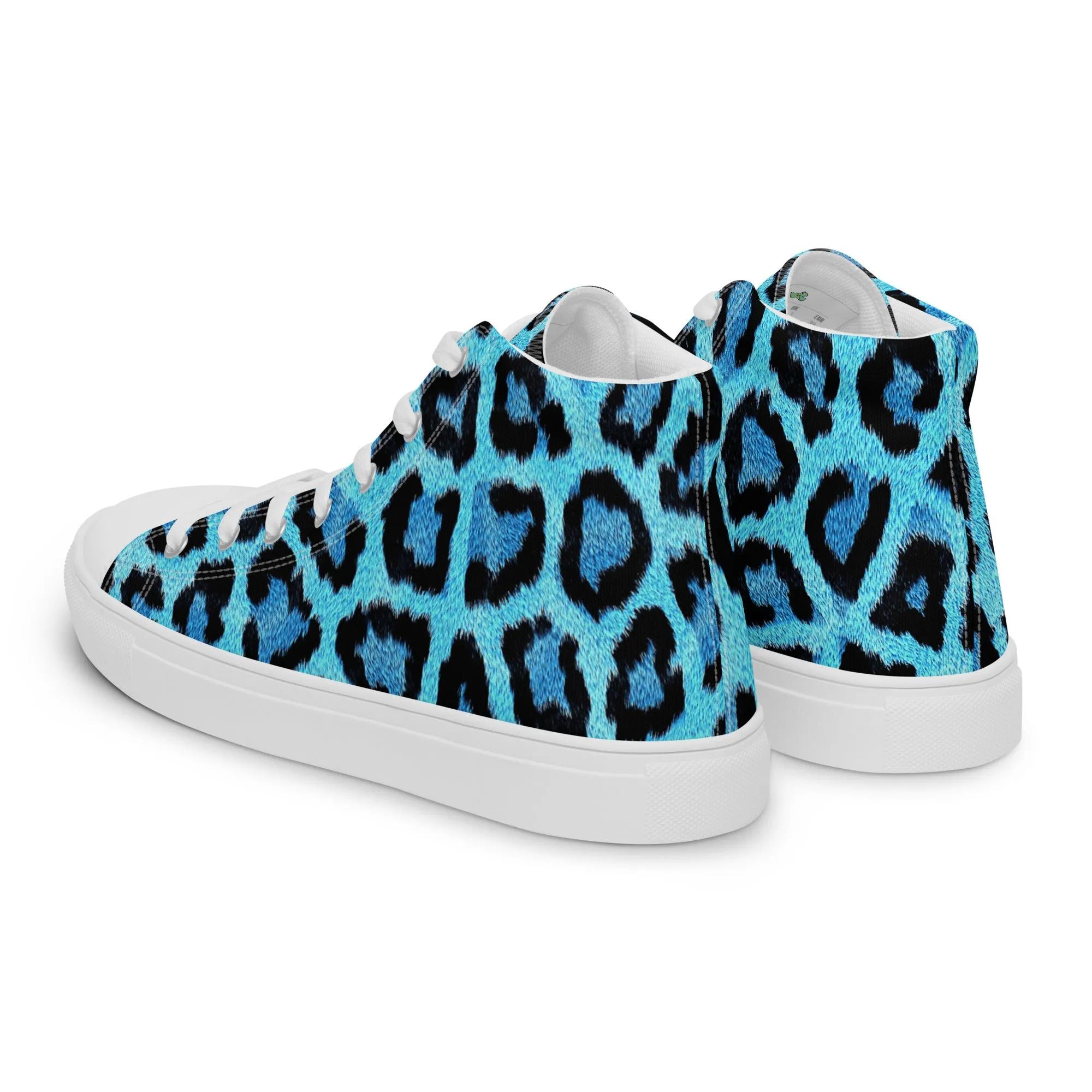 Women’s Blue Leopard Skin Print  high top canvas shoes