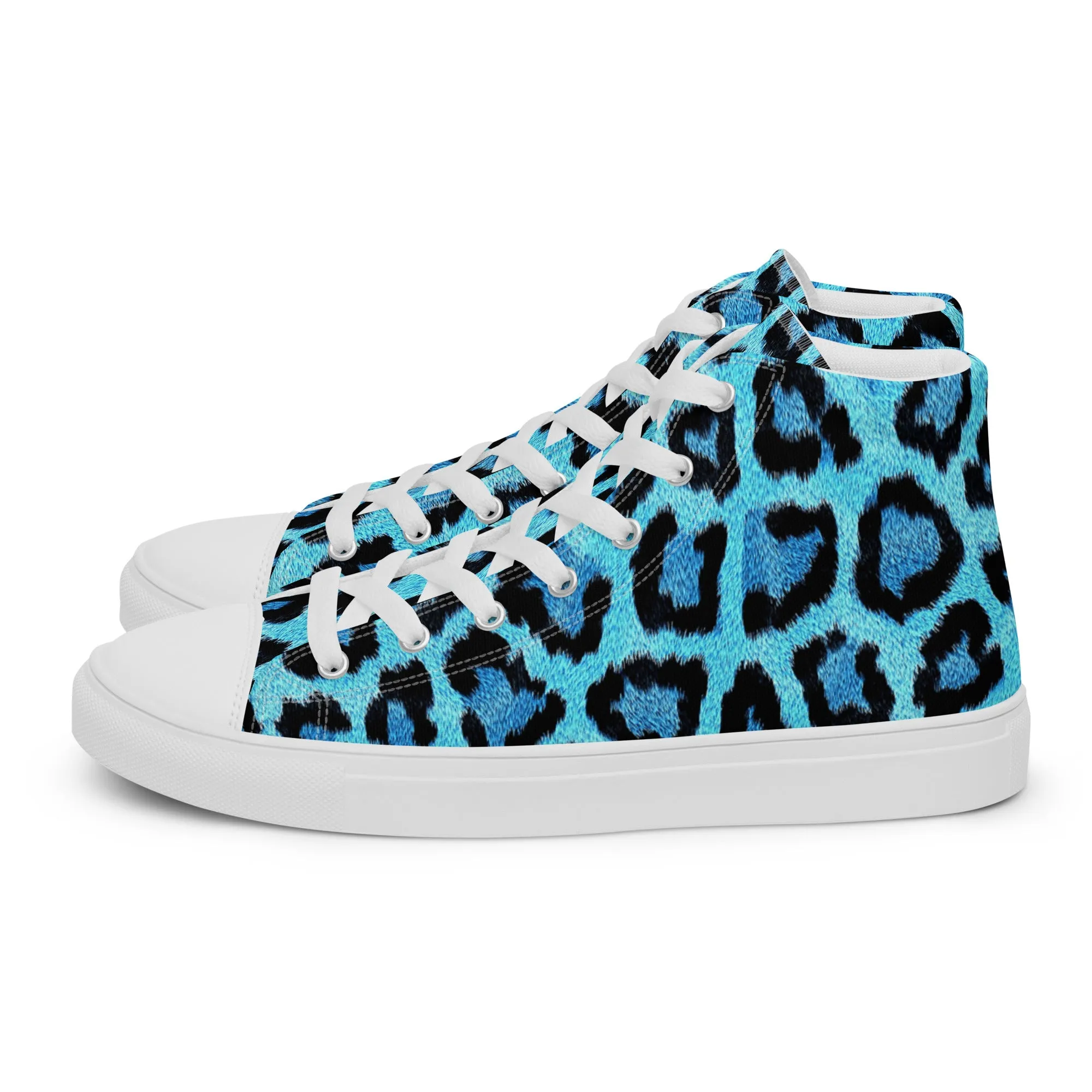 Women’s Blue Leopard Skin Print  high top canvas shoes