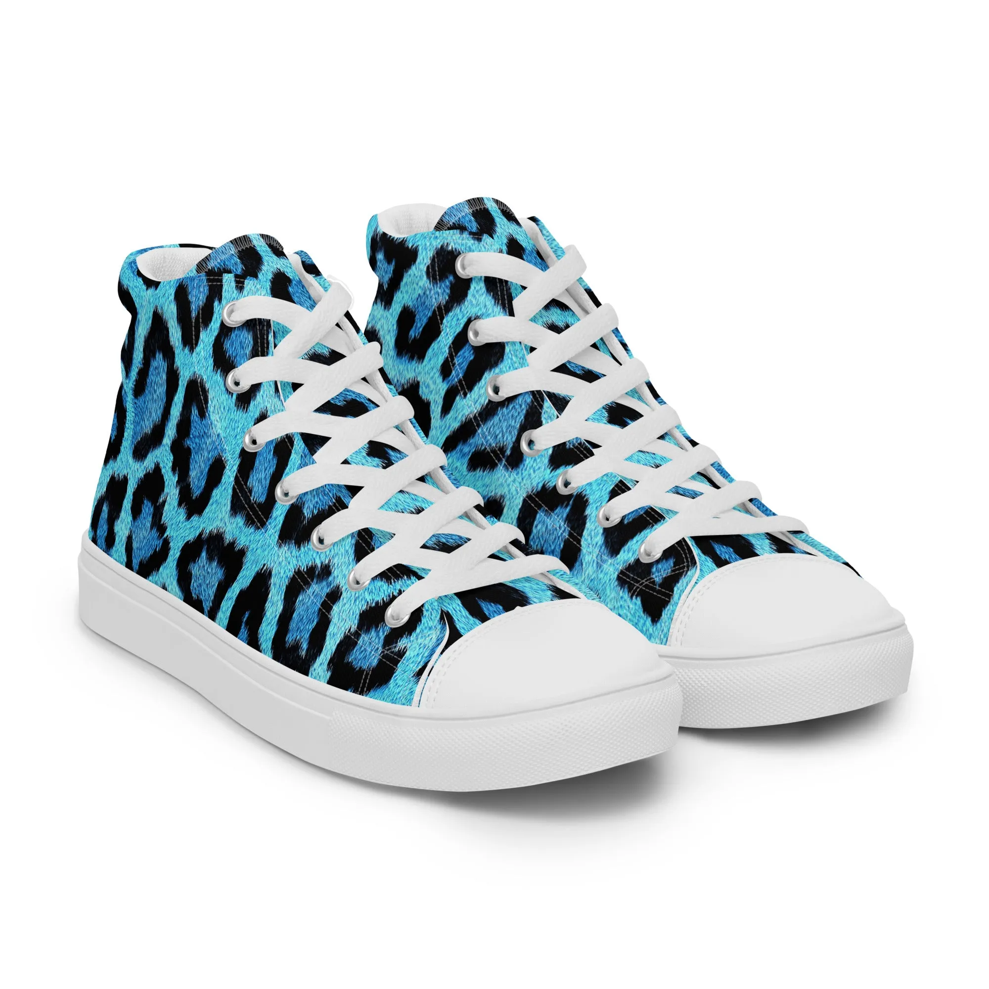 Women’s Blue Leopard Skin Print  high top canvas shoes