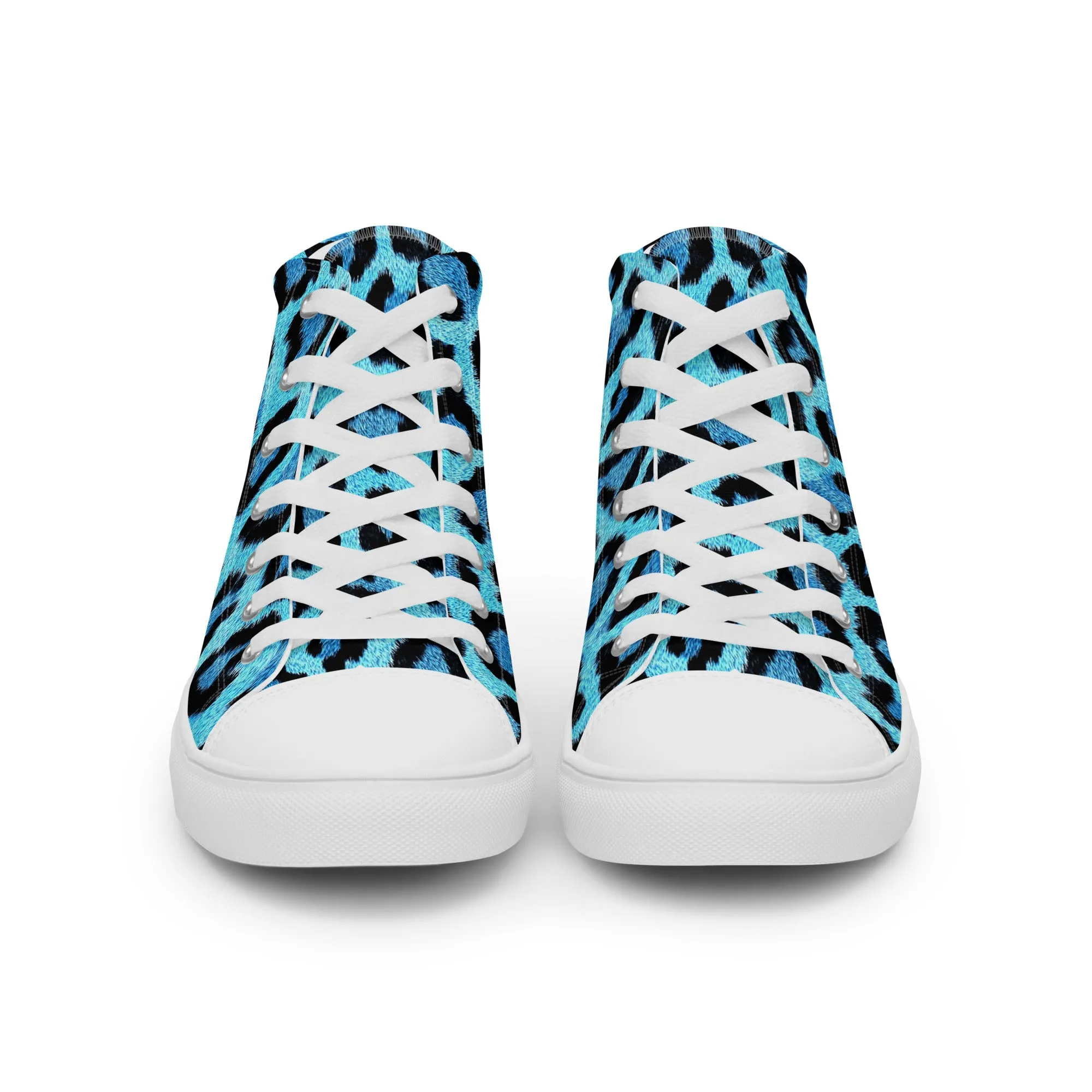 Women’s Blue Leopard Skin Print  high top canvas shoes