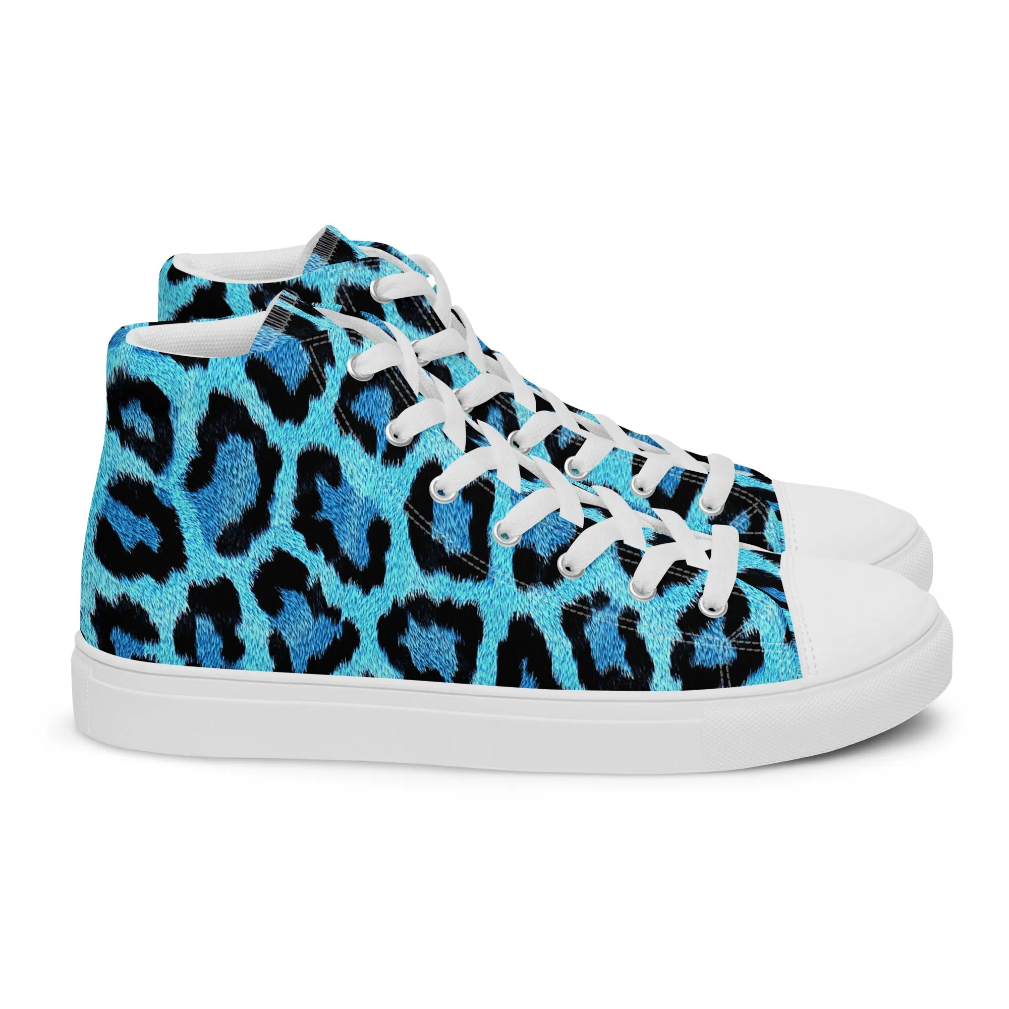 Women’s Blue Leopard Skin Print  high top canvas shoes