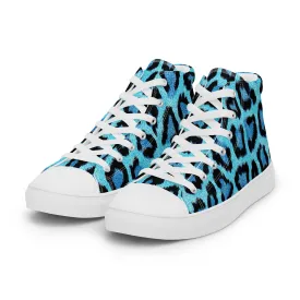 Women’s Blue Leopard Skin Print  high top canvas shoes