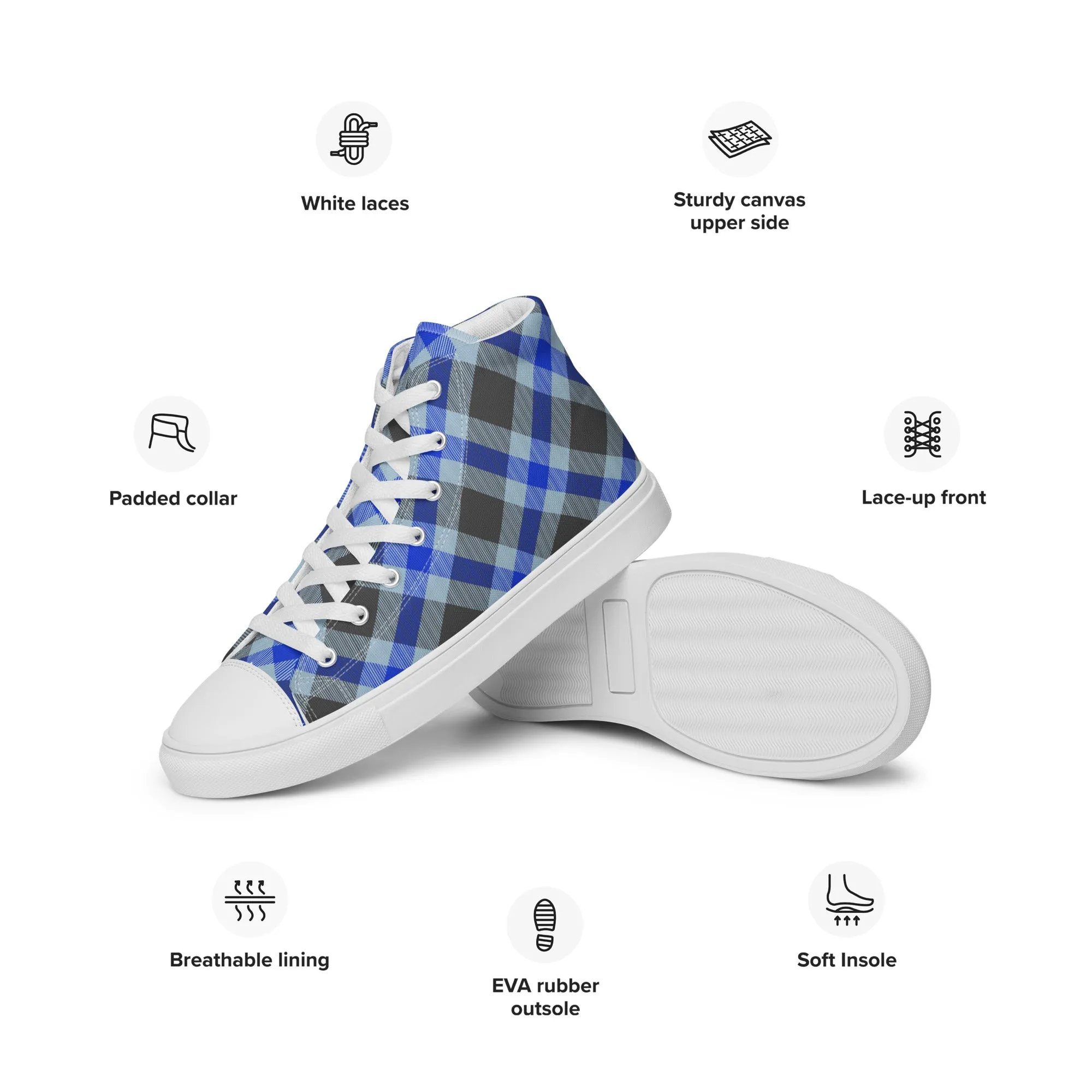 Women’s Plaid high top canvas shoes, Gift For Shoe Lover