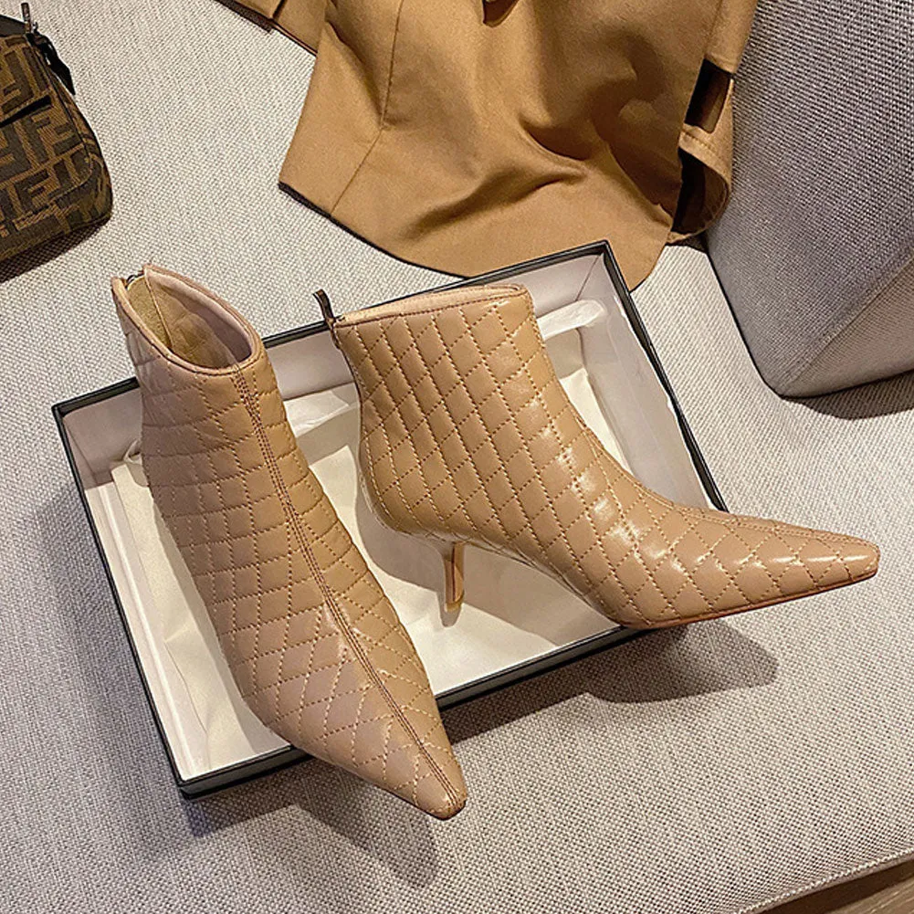 Women's Pointed Toe Zip Up Stiletto High Heels Dress Ankle Booties
